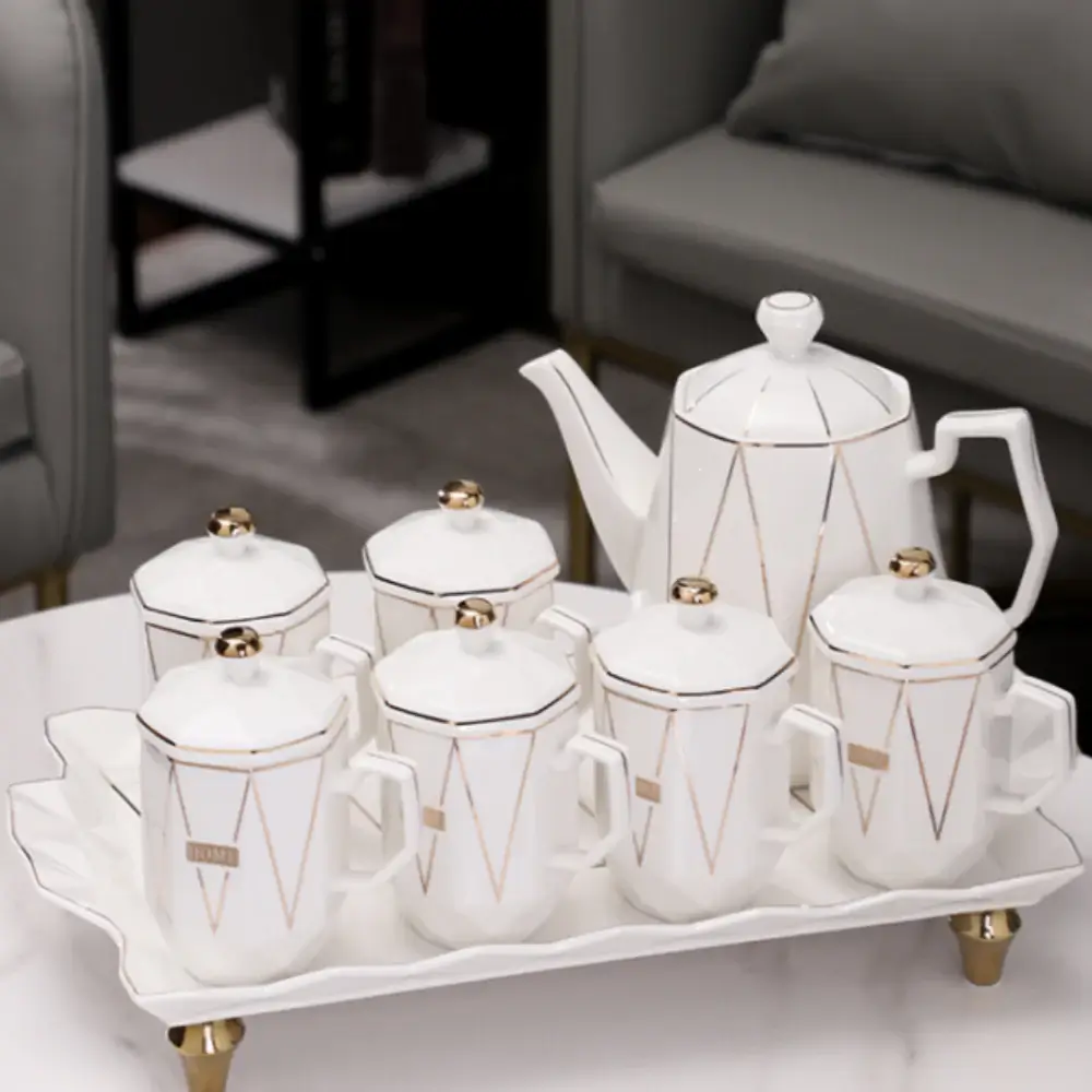 Minimalist white porcelain tea set.