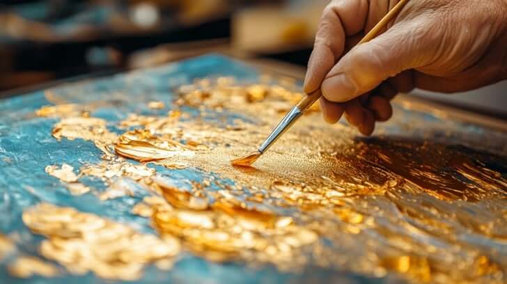 An artisan applying gold leaf.