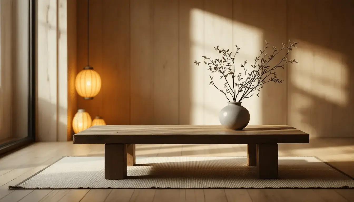 The 'Wabi-Sabi' Earth set displayed on a rustic wooden table.